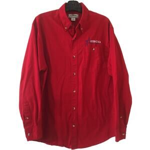 Tri-Mountain Large Button Up Long Sleeve Collared 100% Cotton Shirt With Logo